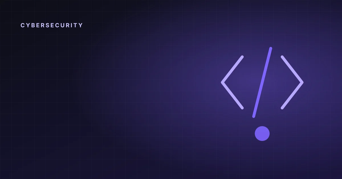 Abstract illustration of code brackets and a bug on a dark violet background